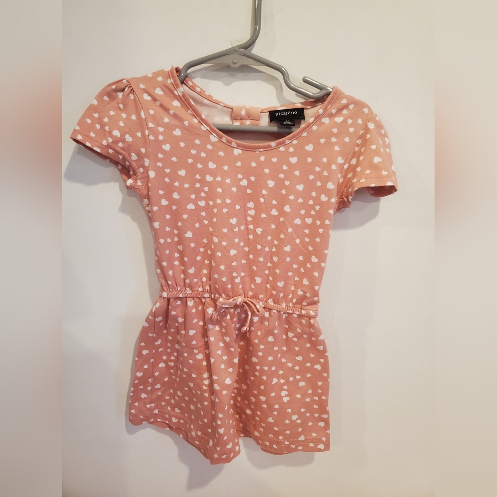 Picapino 2t Girls' Pink Heart Print Romper